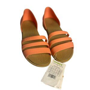 Crocs Tulum Open Flat Sandals | Women’s Size 6 Coral Pink Tan Lightweight Style